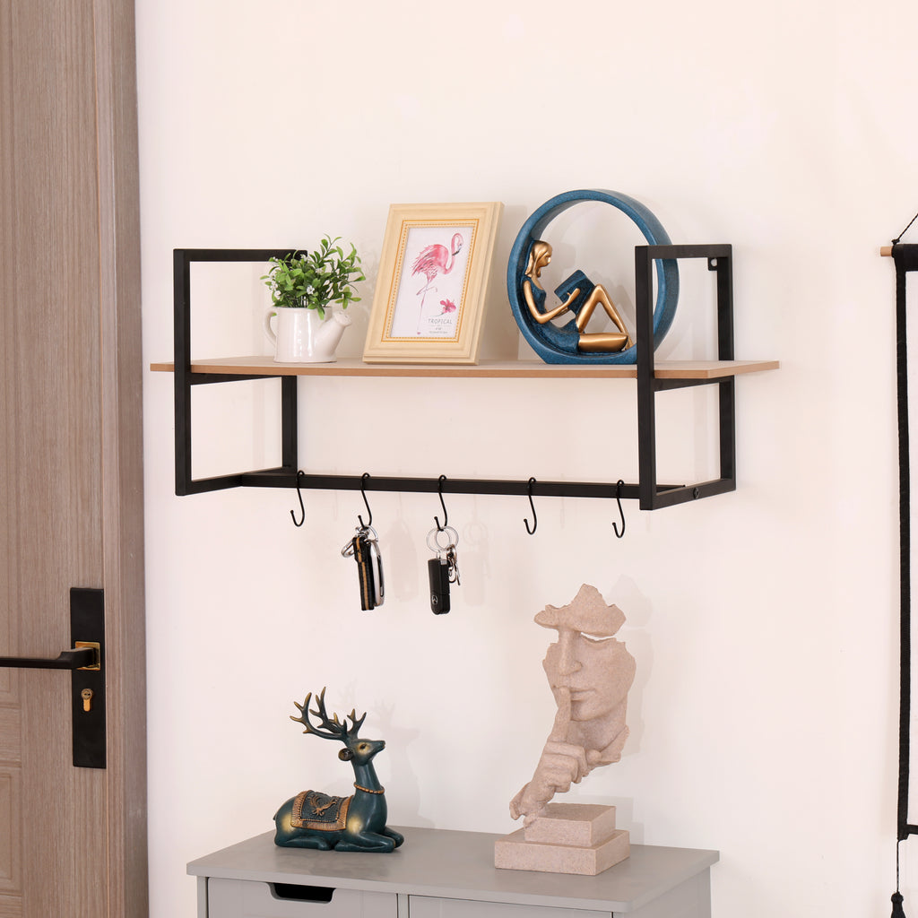 Homemade Design Wall Shelf with Hooks Wall Mounted Storage Organizer Unit Decoration Living Room Hallway Kitchen