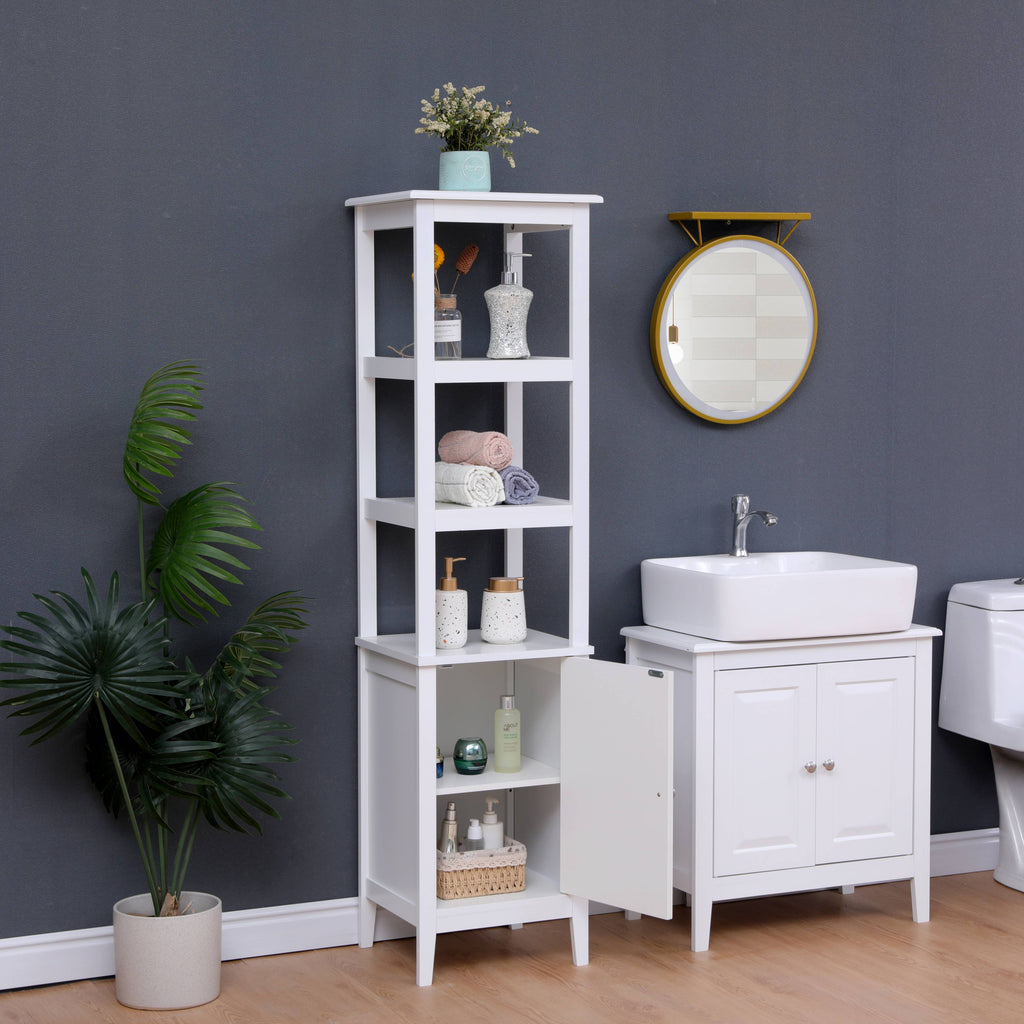 FurnitureHMD MDF Bathroom 5 Pieces Sets Tallboy+Under Sink Cabinet+Wall Cabinets+2 Doors Cabinet+1 Door 1 Drawer Norrow Storage Unit White or Grey