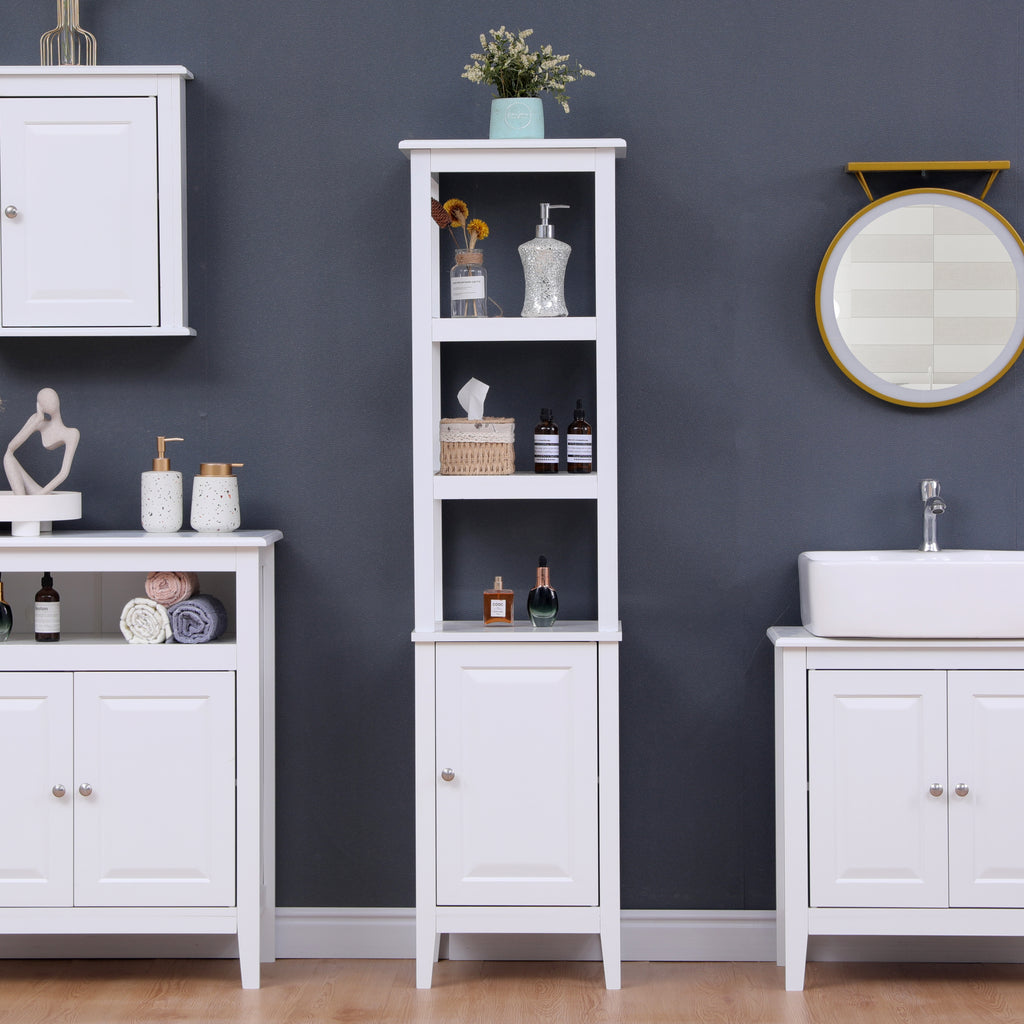 FurnitureHMD MDF Bathroom 5 Pieces Sets Tallboy+Under Sink Cabinet+Wall Cabinets+2 Doors Cabinet+1 Door 1 Drawer Norrow Storage Unit White or Grey