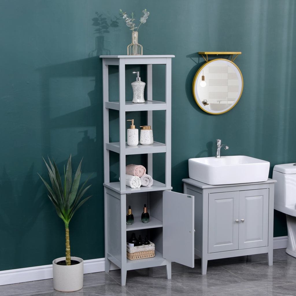 FurnitureHMD MDF Bathroom 5 Pieces Sets Tallboy+Under Sink Cabinet+Wall Cabinets+2 Doors Cabinet+1 Door 1 Drawer Norrow Storage Unit White or Grey