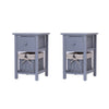 Homemade Design Wood Bedside Tables x 2 Sets Nightstand Storage Cabints with Wicker Woven Basket & 1 Drawer White/Grey Living Room/Bedroom