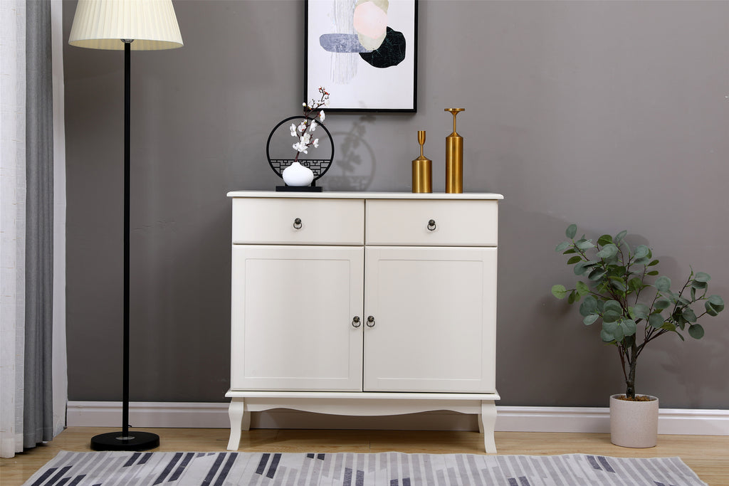 FurnitureHMD MDF 2 Doors 2 Drawers Sideboard Cupboard Storage Unit Bed Room Living Room Furniture,Cream White