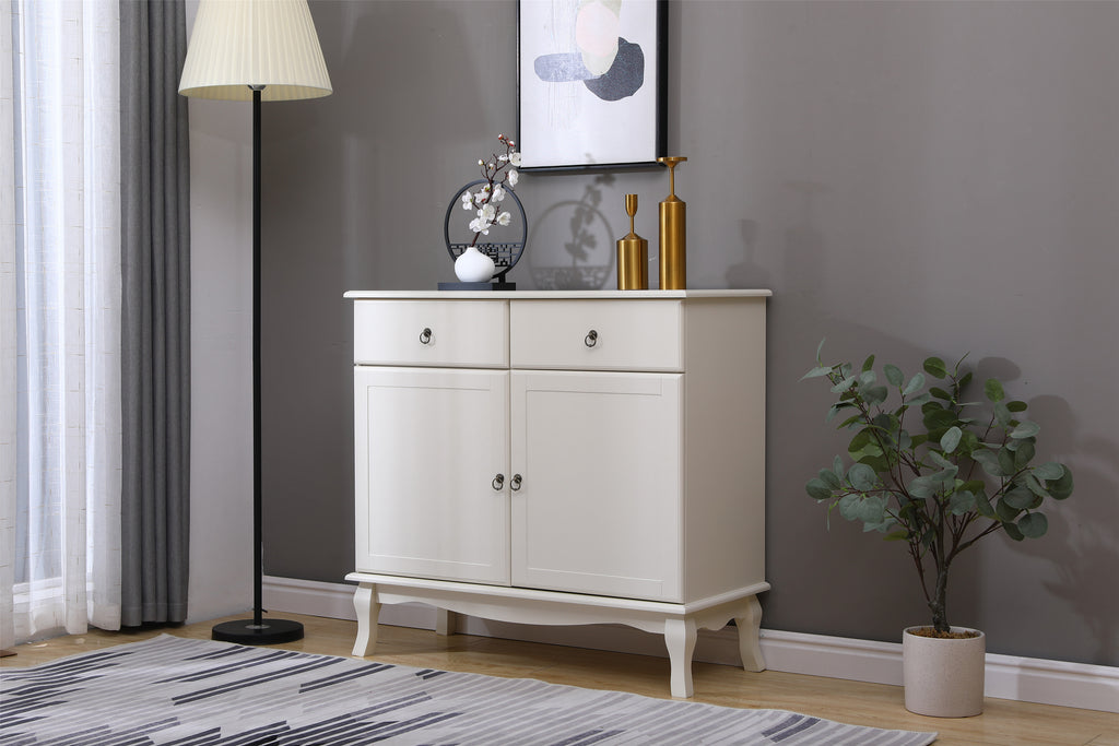 FurnitureHMD MDF 2 Doors 2 Drawers Sideboard Cupboard Storage Unit Bed Room Living Room Furniture,Cream White