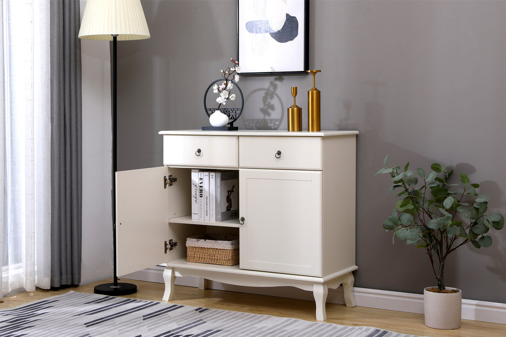 FurnitureHMD MDF 2 Doors 2 Drawers Sideboard Cupboard Storage Unit Bed Room Living Room Furniture,Cream White