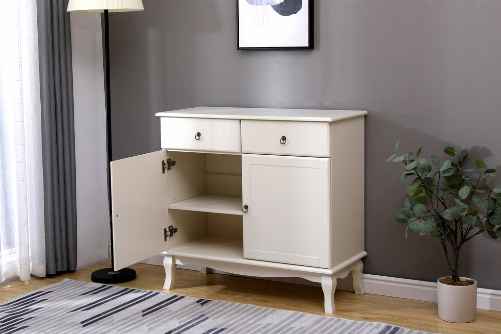 FurnitureHMD MDF 2 Doors 2 Drawers Sideboard Cupboard Storage Unit Bed Room Living Room Furniture,Cream White