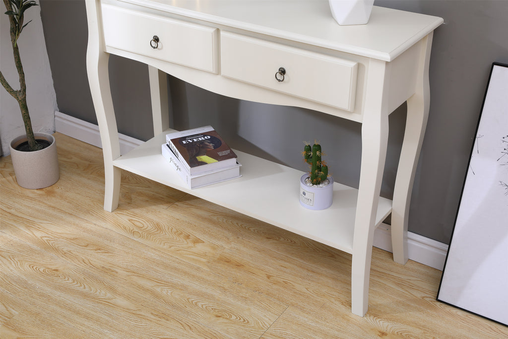 FurnitureHMD MDF Consoles Table with 2 Drawers and Shelf Storage Side Table Storage Unit Chic Classic Curved Legs White, Living Room Hallway,Off White