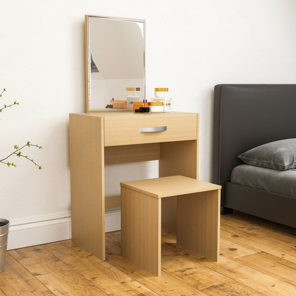 Homemade Design Dresser Set Dressing Table and Stool with Mirror and 1 Large Drawer Makeup Desk Bedroom