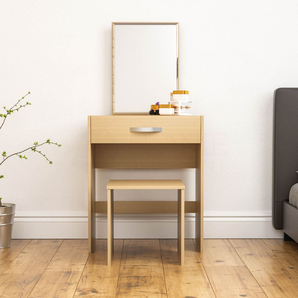 Homemade Design Dresser Set Dressing Table and Stool with Mirror and 1 Large Drawer Makeup Desk Bedroom