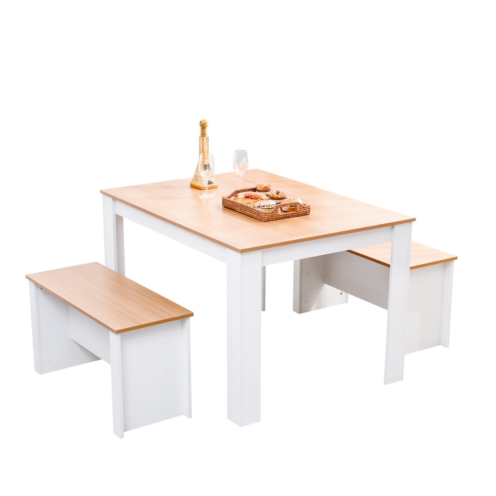 Homemade Design Dining Table and 2 Benches Set Breakfast Set Kitchen 120/150cm White