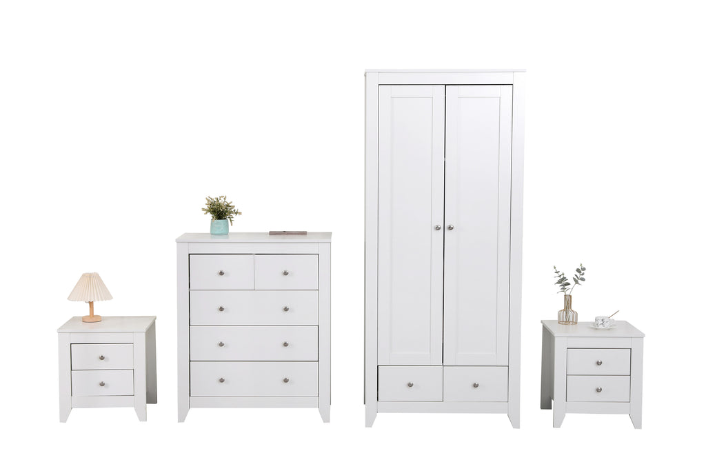 Homemade Design Wooden Bedroom 4 pieces Set Wardrobe + Bedside Table + (2+3)Drawers Cabinet White