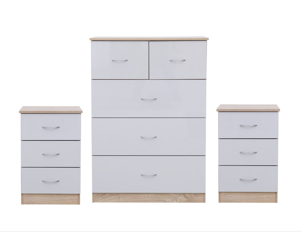 Homemade Design Bedroom Furniture 2 Pieces Set 2+3 Drawers Chest + 3 Drawers Bedside Table X 2