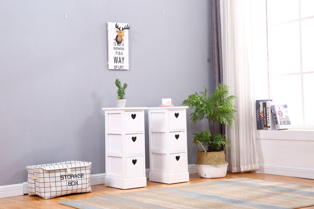 Homemade Design White 3 Drawers Bedside Tables x2 Set Nightstand Cabinet Chest of Drawer for Bedroom Furniture