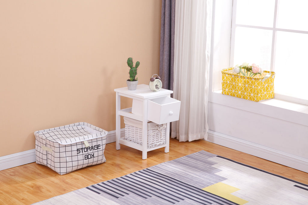 Homemade Design Wooden and Weave Bedsdie tables with 2 Drawers x 2 Sets Storage unit Nightstand for Bedroom Furniture