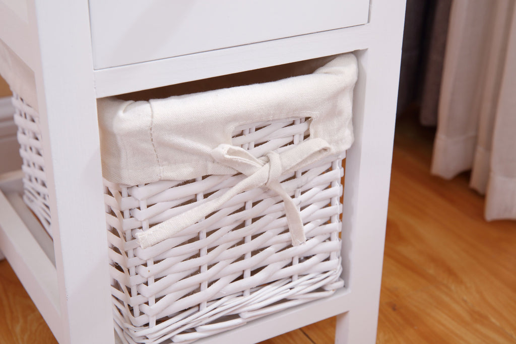 Homemade Design Wooden and Weave Bedsdie tables with 2 Drawers x 2 Sets Storage unit Nightstand for Bedroom Furniture