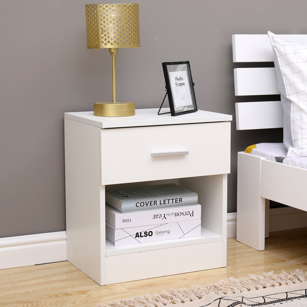 Homemade Design 1 Drawers Cabinet Bedside Table with shelf Nightstand Side Table Living Room White