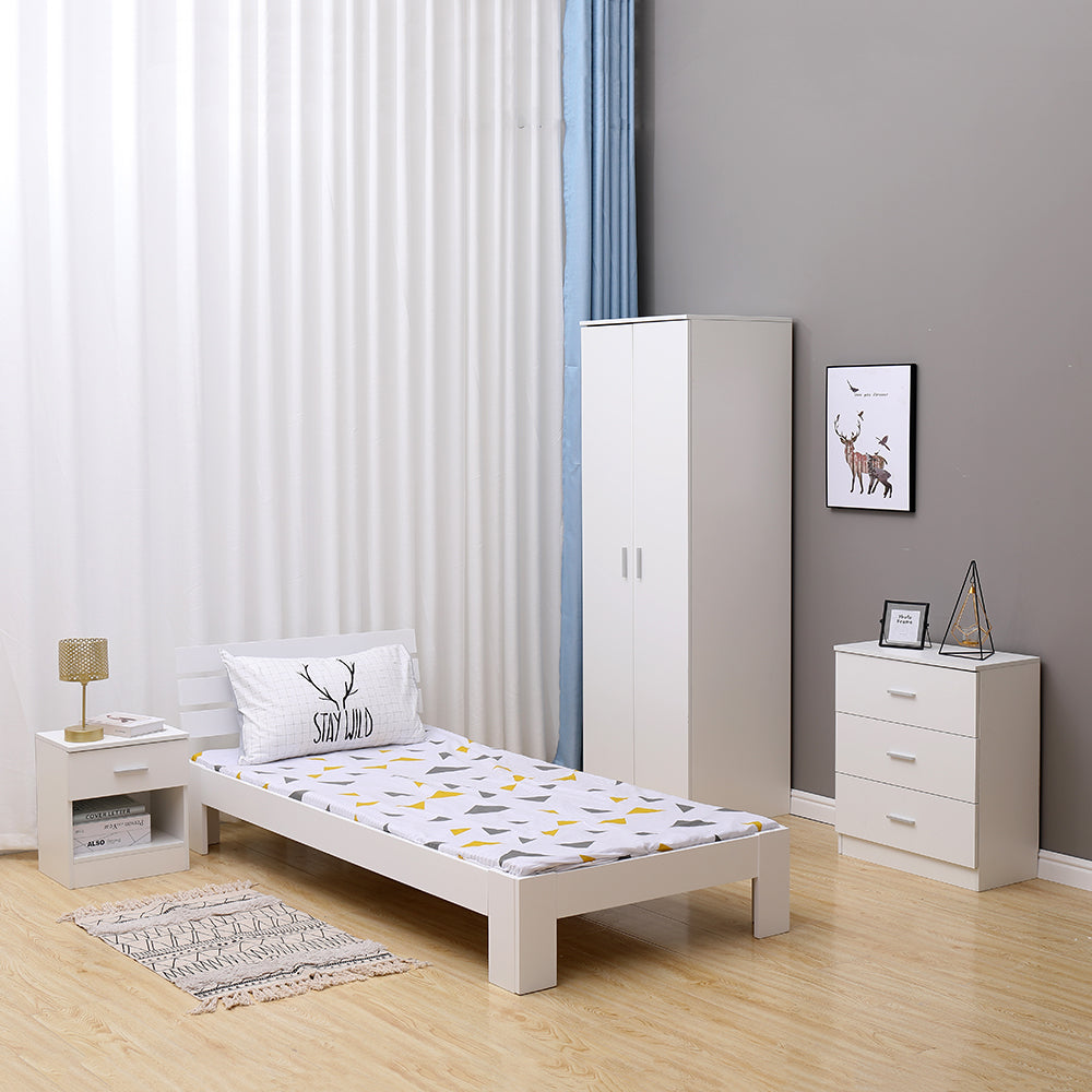 Homemade Design Wooden Bedroom 3 pieces Set Wardrobe + Bedside Table + 3 Drawers Cabinet White