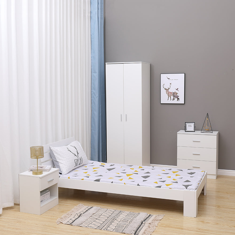 Homemade Design Wooden Bedroom 3 pieces Set Wardrobe + Bedside Table + 3 Drawers Cabinet White