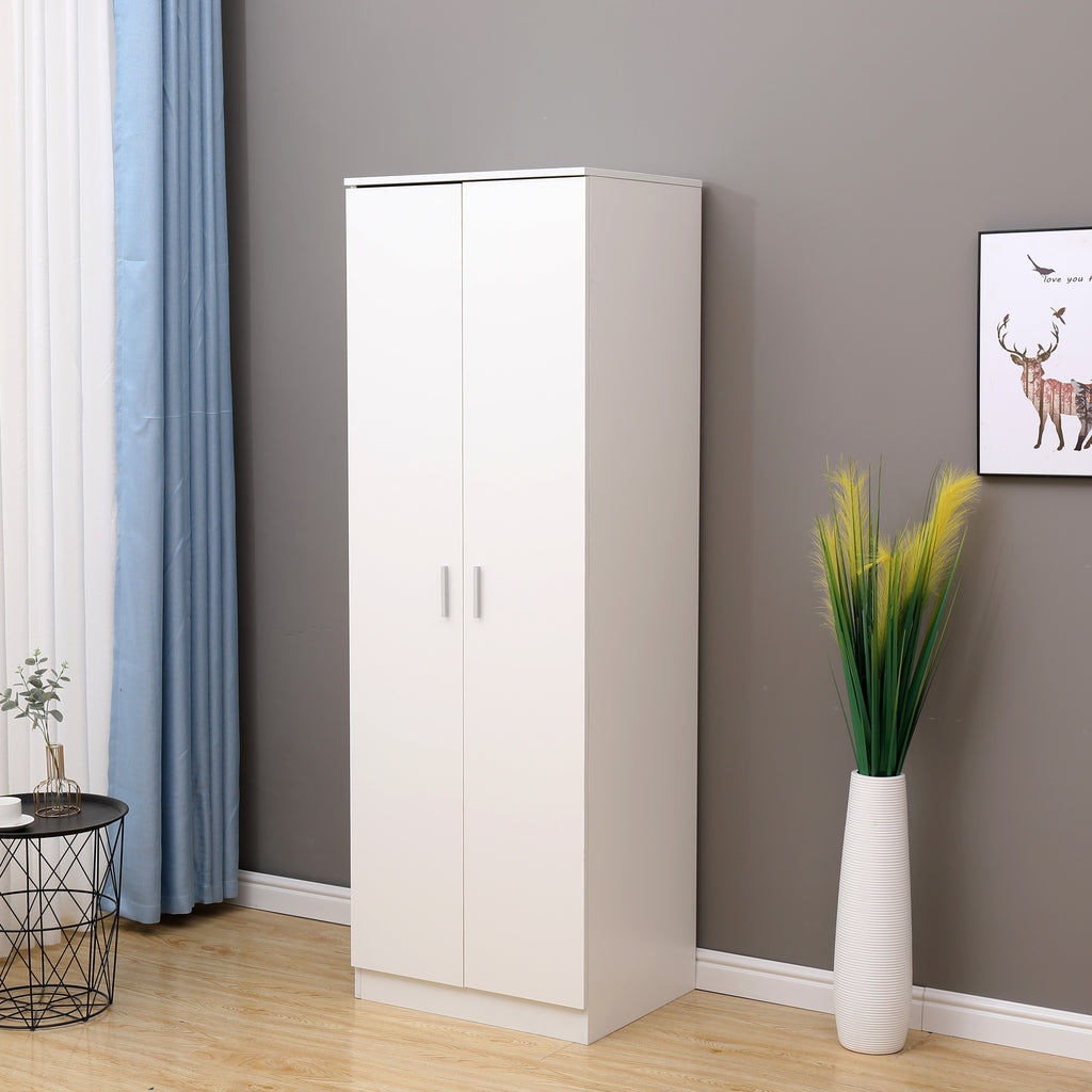 Homemade Design 2 Doors Wardrobe with Hanging Rail Chest Clothes Storage Unit for Modern Bedroom White