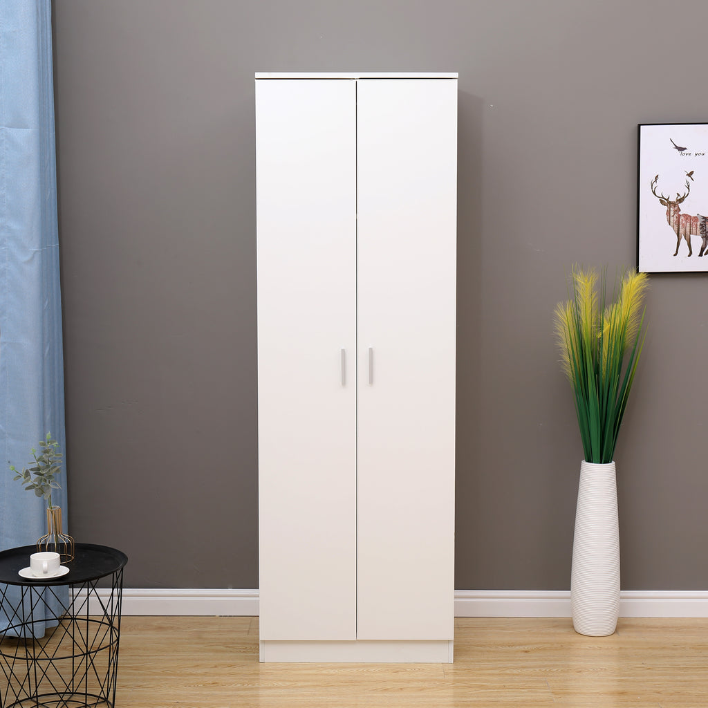 Homemade Design 2 Doors Wardrobe with Hanging Rail Chest Clothes Storage Unit for Modern Bedroom White