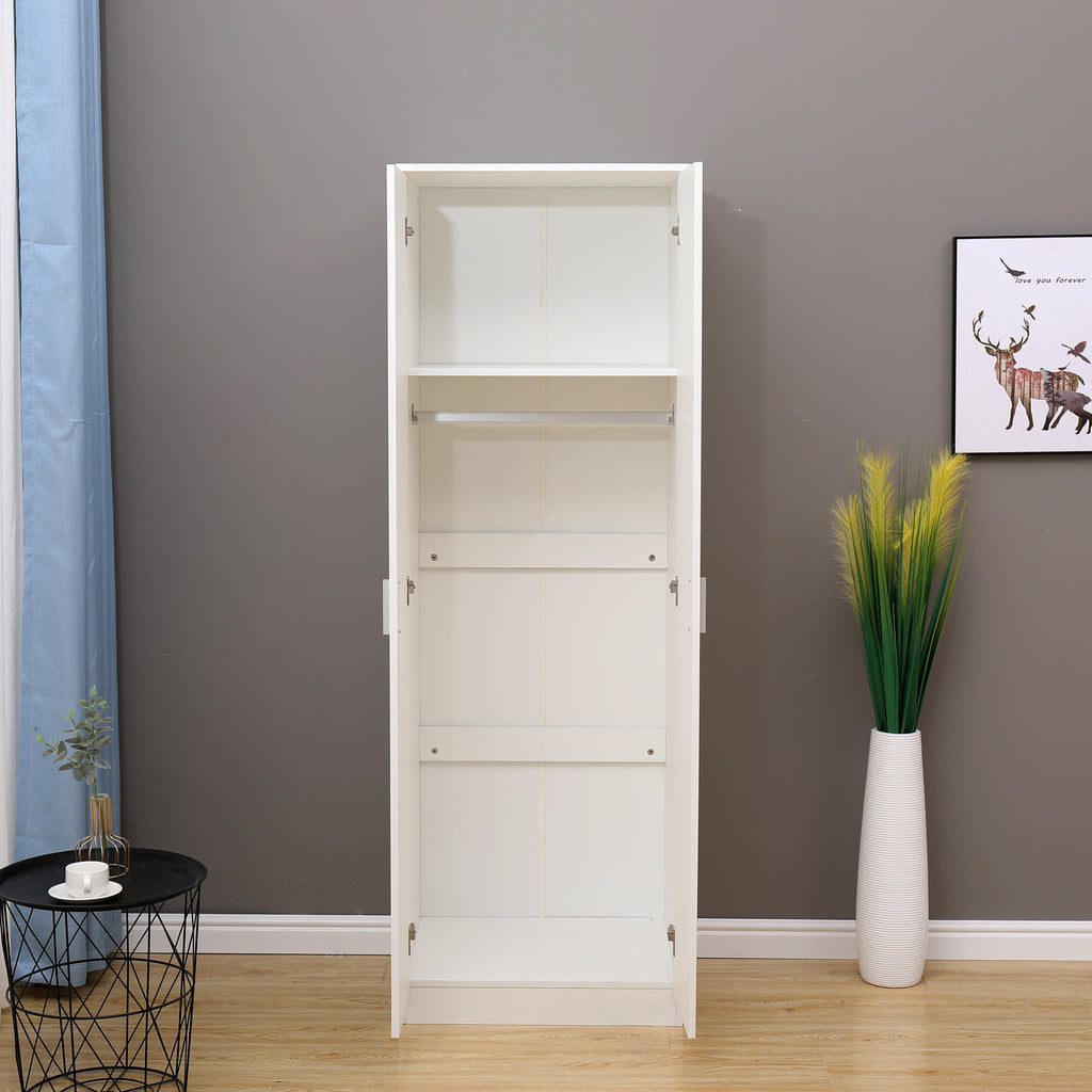 Homemade Design 2 Doors Wardrobe with Hanging Rail Chest Clothes Storage Unit for Modern Bedroom White