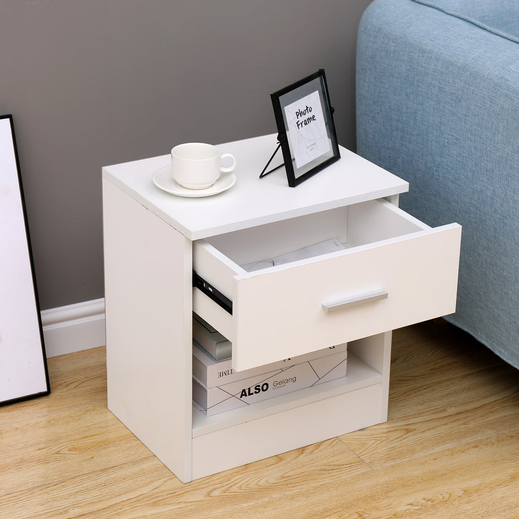 Homemade Design 1 Drawers Cabinet Bedside Table with shelf Nightstand Side Table Living Room White