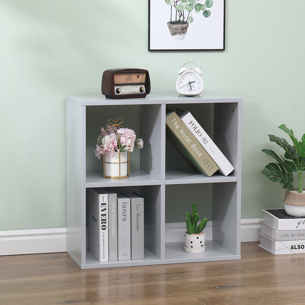 Homemade Design 4 Cube Bookcase Book Storage Unit Bookshelf Wooden Display Living Room Office Furniture White/Grey/Oak