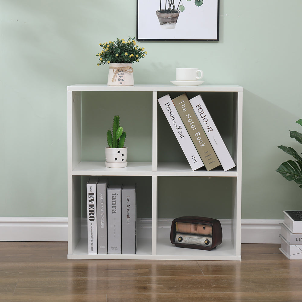 Homemade Design 4 Cube Bookcase Book Storage Unit Bookshelf Wooden Display Living Room Office Furniture White/Grey/Oak