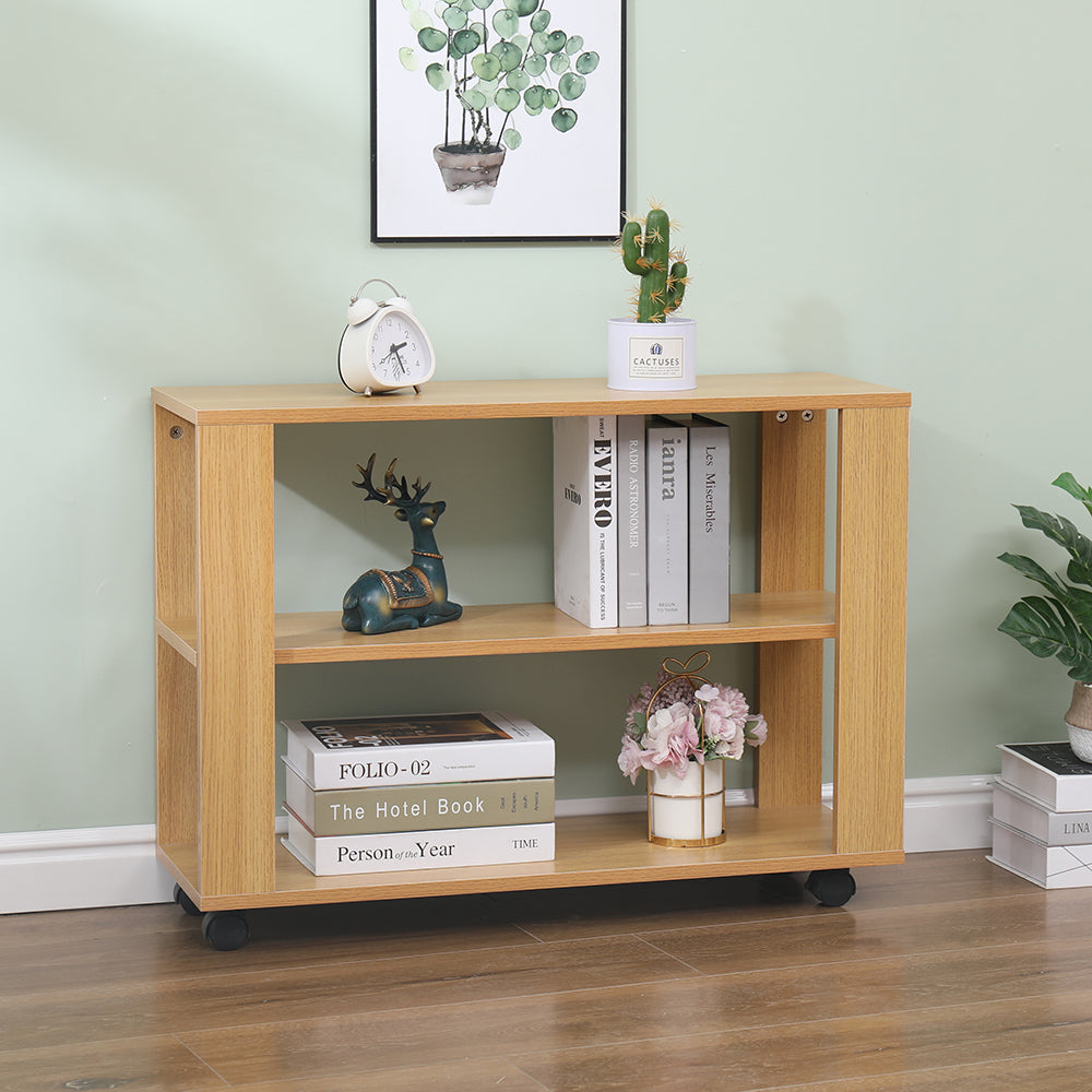 Homemade Design Side Table Sofa/End/Lamp Table on Wheels Storage Shelves for Small Space