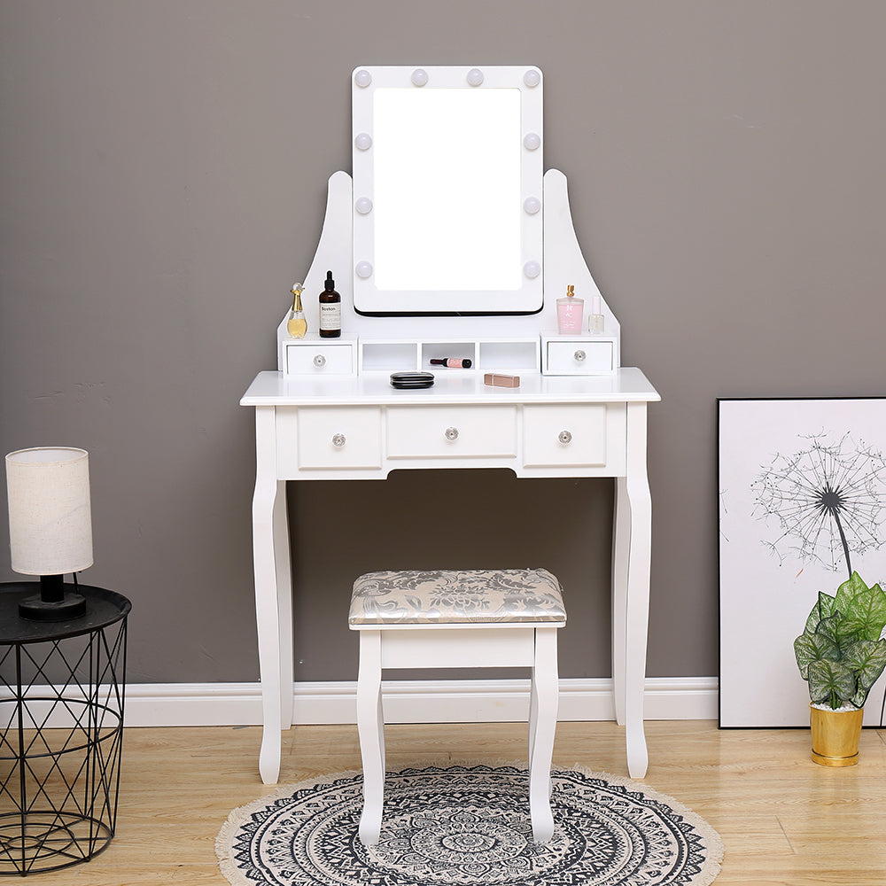 Homemade Design Dressing Table and Stool Set with LED Light and Mirror Dresser Set Makeup Desk Bedroom