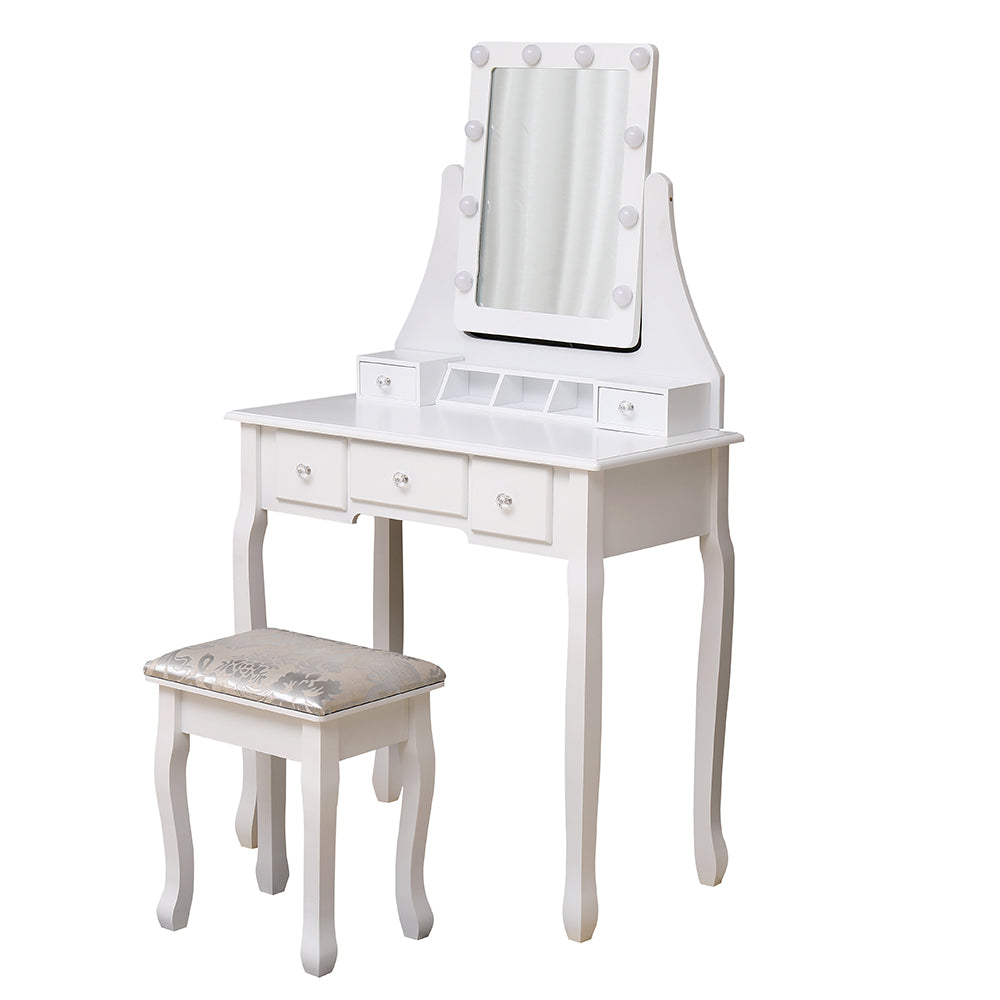 Homemade Design Dressing Table and Stool Set with LED Light and Mirror Dresser Set Makeup Desk Bedroom