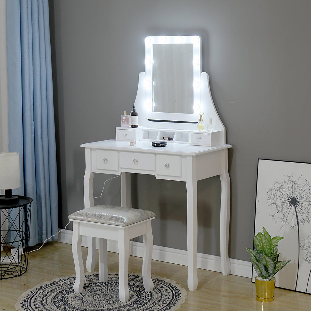 Homemade Design Dressing Table and Stool Set with LED Light and Mirror Dresser Set Makeup Desk Bedroom