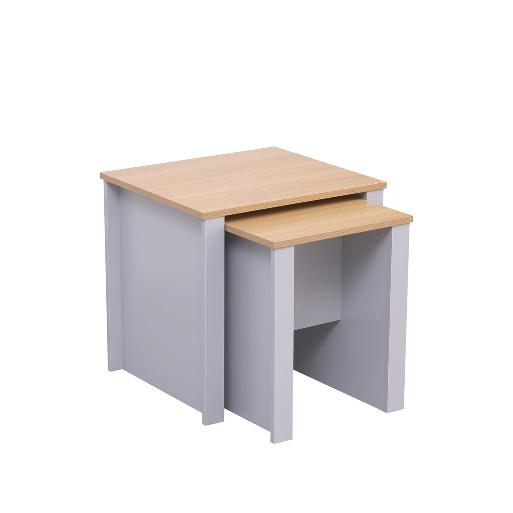 Homemade Design Nest of 2 Table Set Nesting Table Side Coffee/End/Lamp Table Small Space for Living Room Modern Grey/White