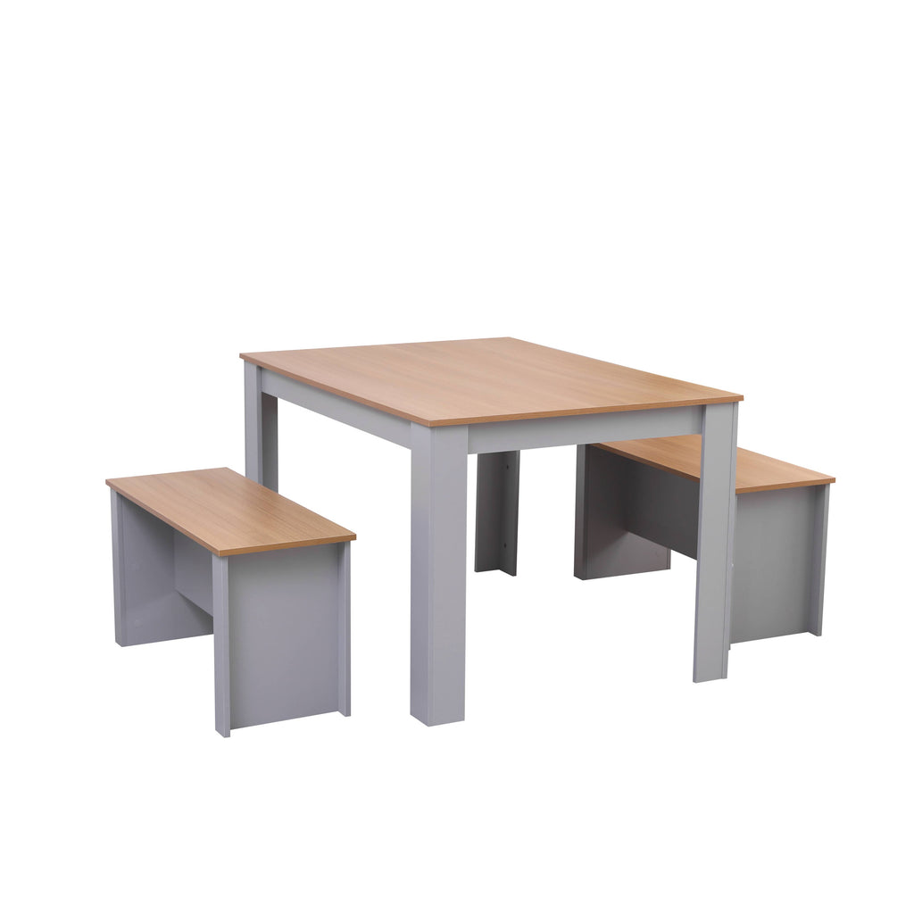 Homemade Design Dining Table and 2 Benches Set Breakfast Set Kitchen 120/150cm Grey