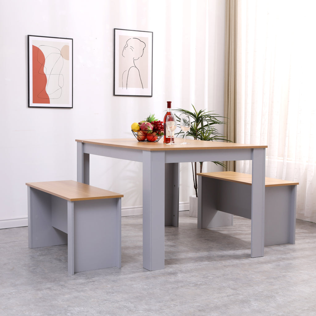 Homemade Design Dining Table and 2 Benches Set Breakfast Set Kitchen 120/150cm Grey