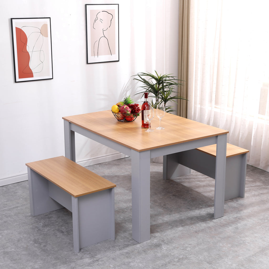 Homemade Design Dining Table and 2 Benches Set Breakfast Set Kitchen 120/150cm Grey