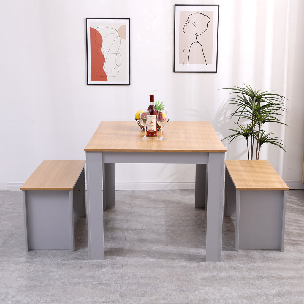 Homemade Design Dining Table and 2 Benches Set Breakfast Set Kitchen 120/150cm Grey