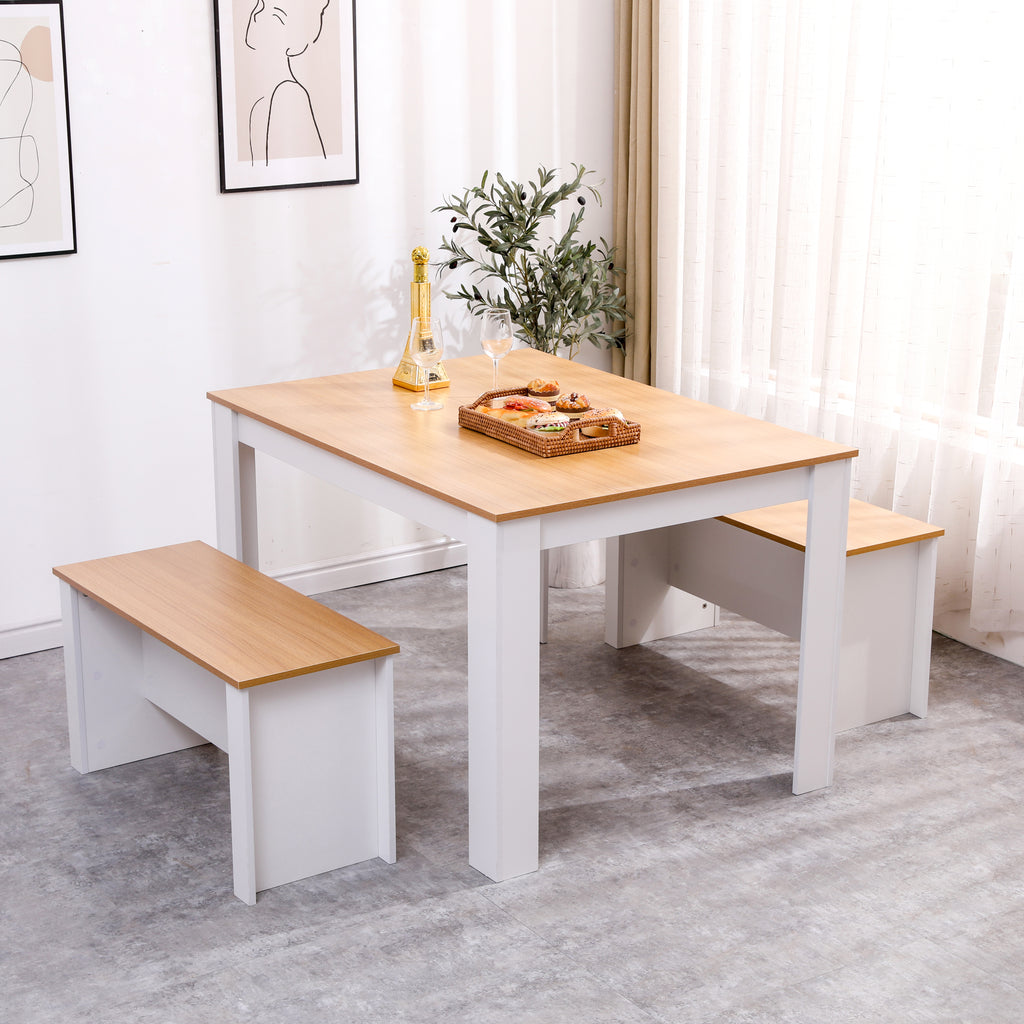 Homemade Design Dining Table and 2 Benches Set Breakfast Set Kitchen 120/150cm White