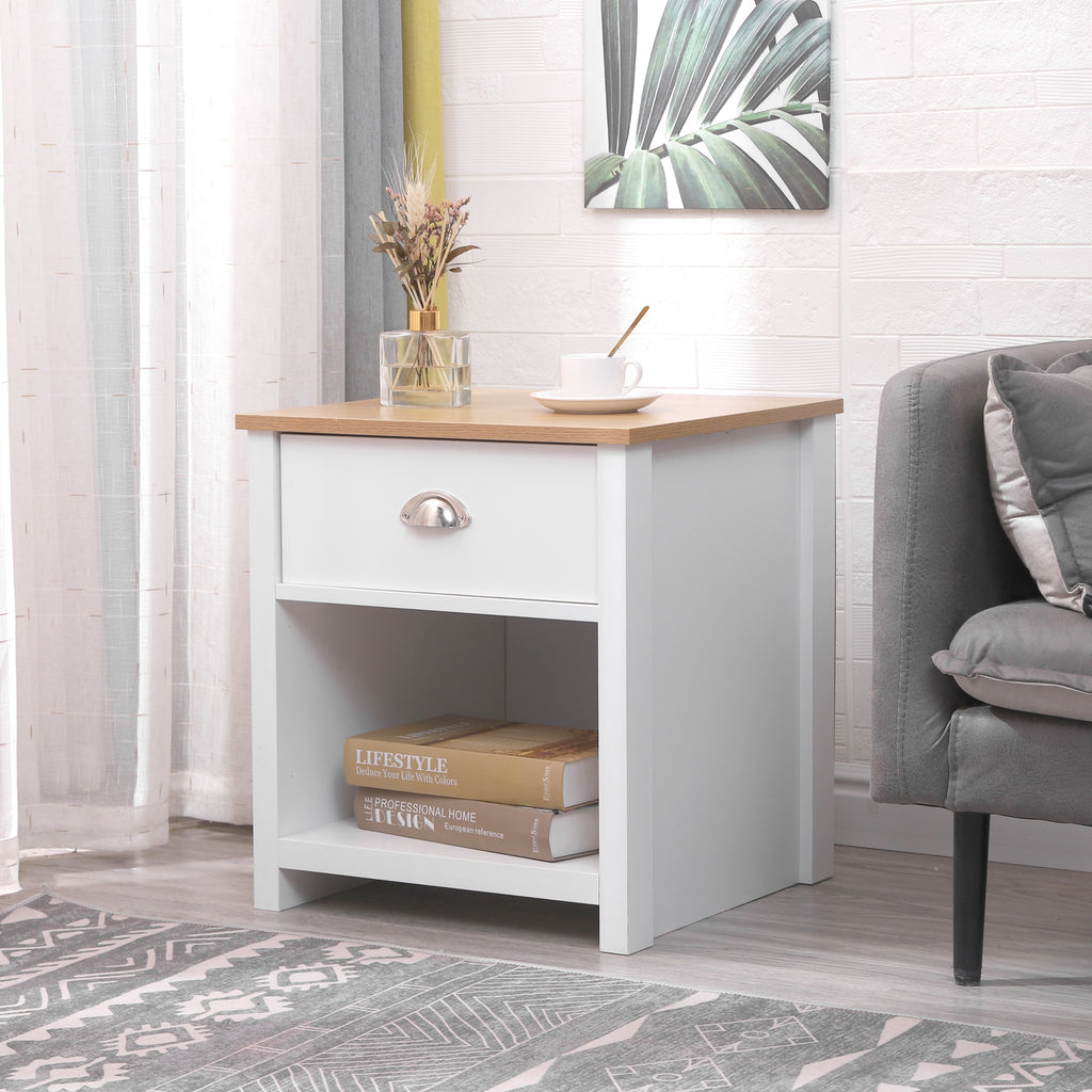 Homemade Design 1 Drawer Table Bedside Table with Shelf Lamp/Side Table Nightstand Cabinet Living Room/BedRoom White/Grey