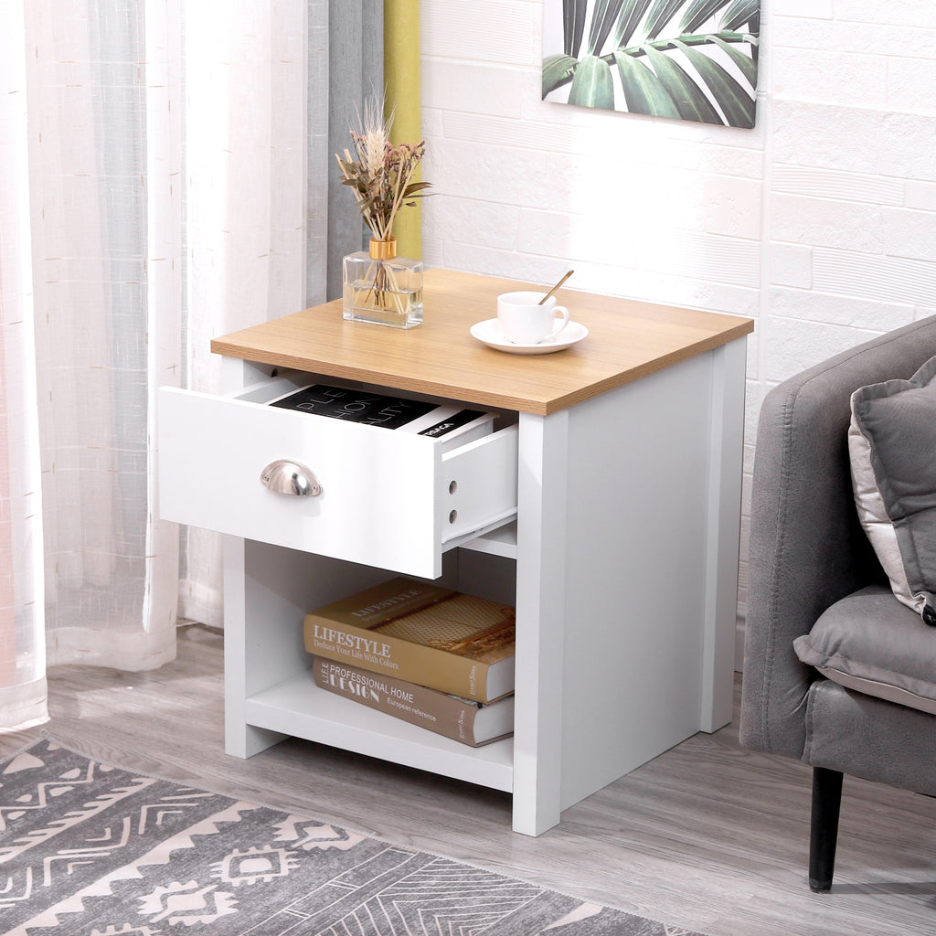 Homemade Design 1 Drawer Table Bedside Table with Shelf Lamp/Side Table Nightstand Cabinet Living Room/BedRoom White/Grey