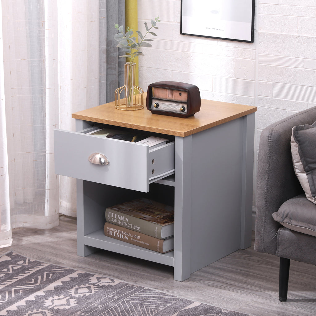 Homemade Design 1 Drawer Table Bedside Table with Shelf Lamp/Side Table Nightstand Cabinet Living Room/BedRoom White/Grey