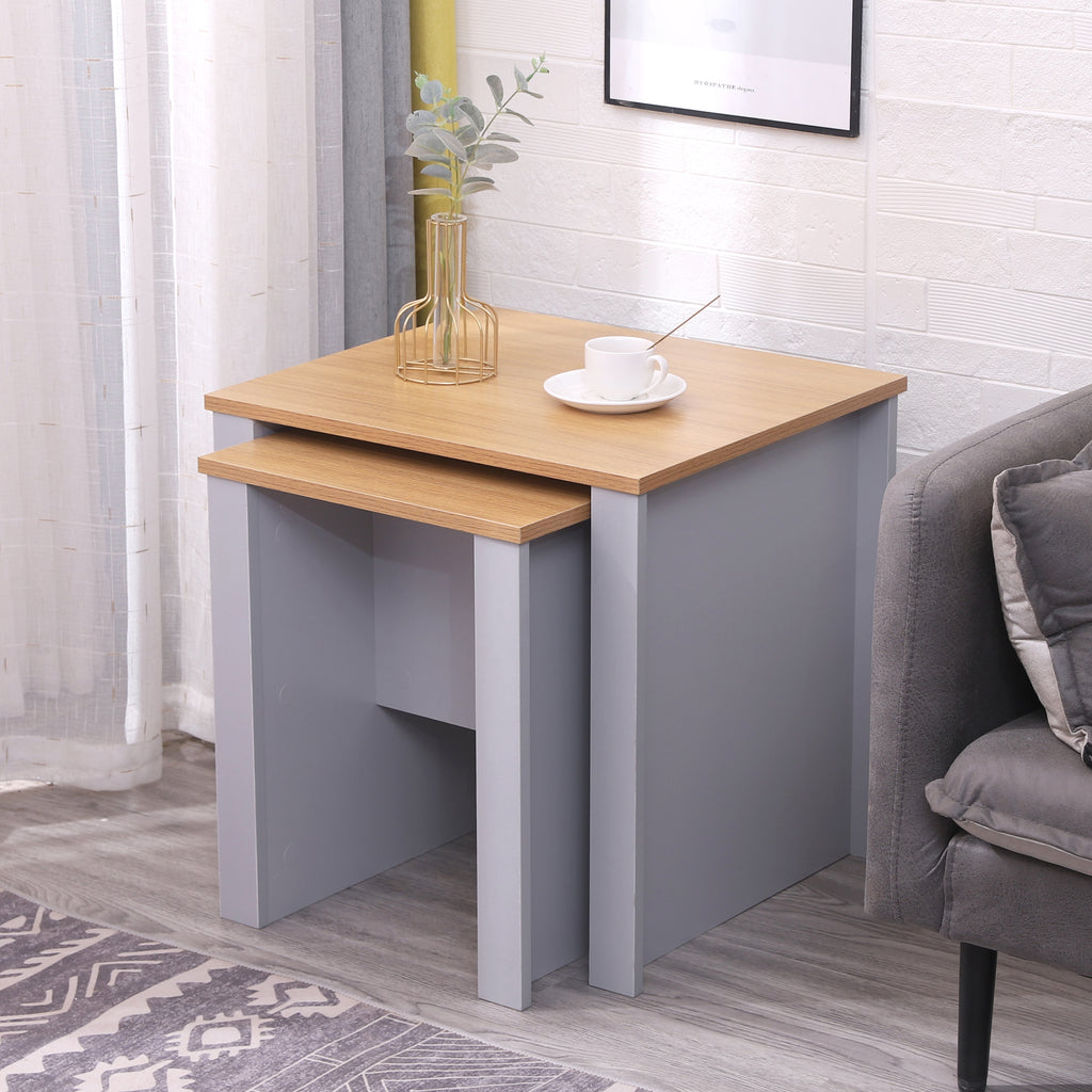 Homemade Design Nest of 2 Table Set Nesting Table Side Coffee/End/Lamp Table Small Space for Living Room Modern Grey/White