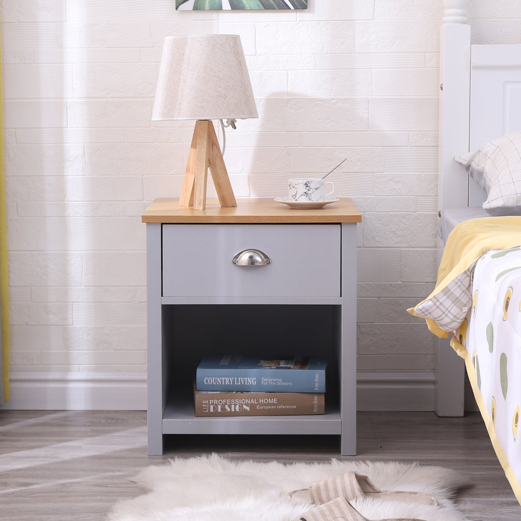 Homemade Design 1 Drawer Table Bedside Table with Shelf Lamp/Side Table Nightstand Cabinet Living Room/BedRoom White/Grey